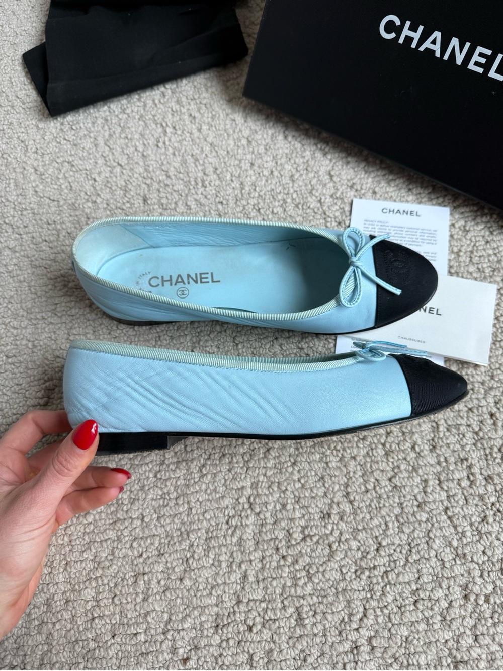 Chanel light blue and black leather ballet flats 39 1/2 - Picture 6 of 10